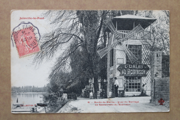 Postcard PC Joinville le Pont 1908 Quai du Barrage Restaurant Robinson France 94 Val de Marne